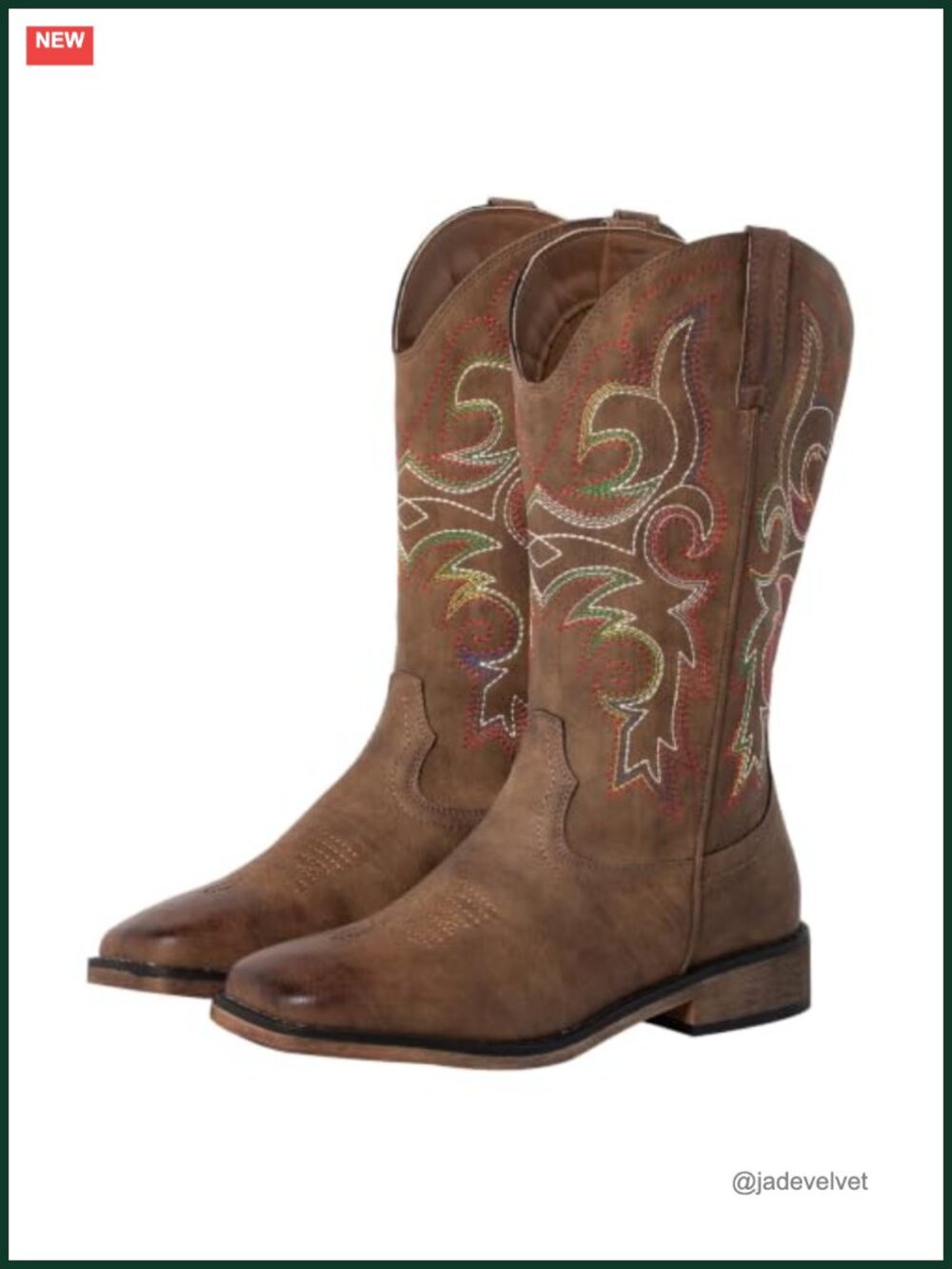 Women's Square Toe Cowboy Boots Faux Leather Mid-Calf Pull-On